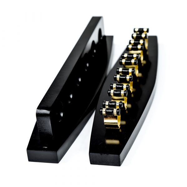 Black Wood Cue Rack - Brass or Chrome Fittings