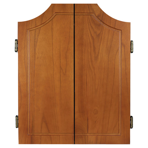 Wooden dartboard cabinet with scoreboard
