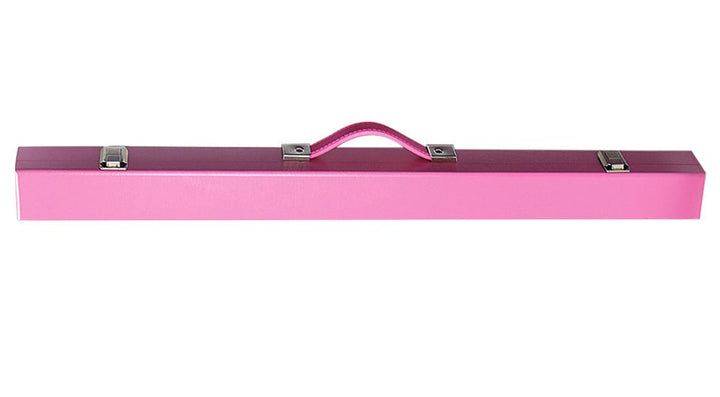 Pink hard pool cue case with aluminium fastenings