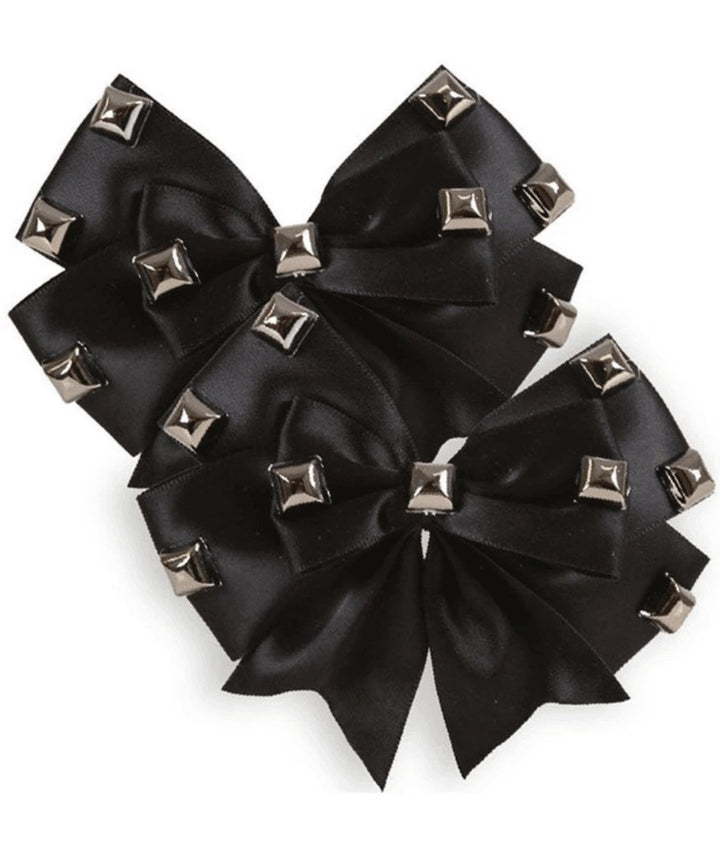 lucky 13 DARK SIDE hair bow set of 2 black satin bows with pyramid studs. 