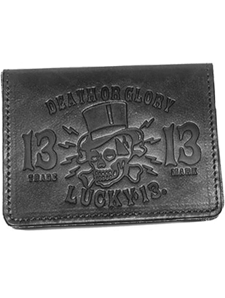 The DEATH OR GLORY Card Holder is a genuine leather card and I.D. holder in black