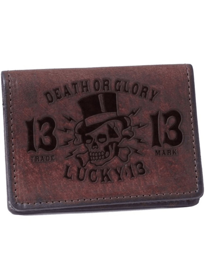 The DEATH OR GLORY Card Holder is a genuine leather card and I.D. holder in brown