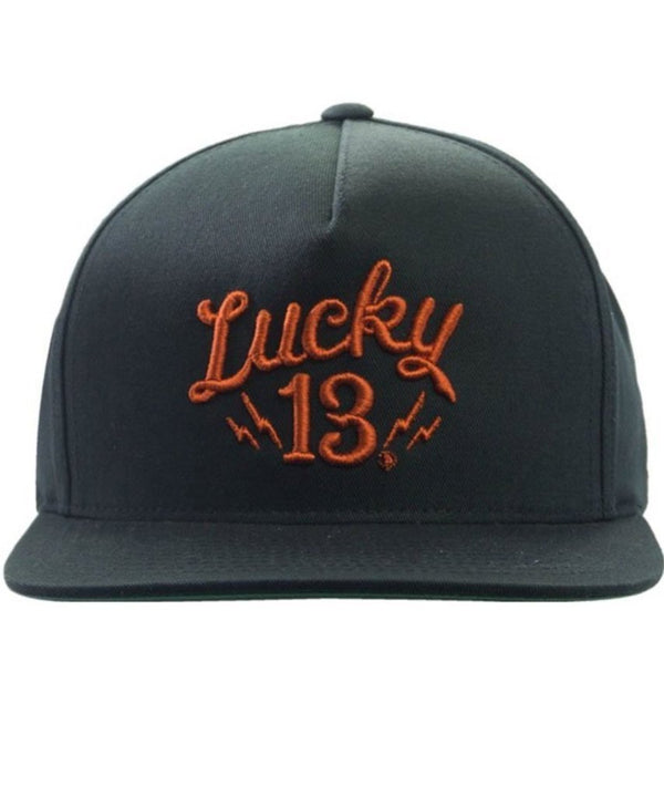 Lucky 13 Shocker Snap Back Hat in Black/rust